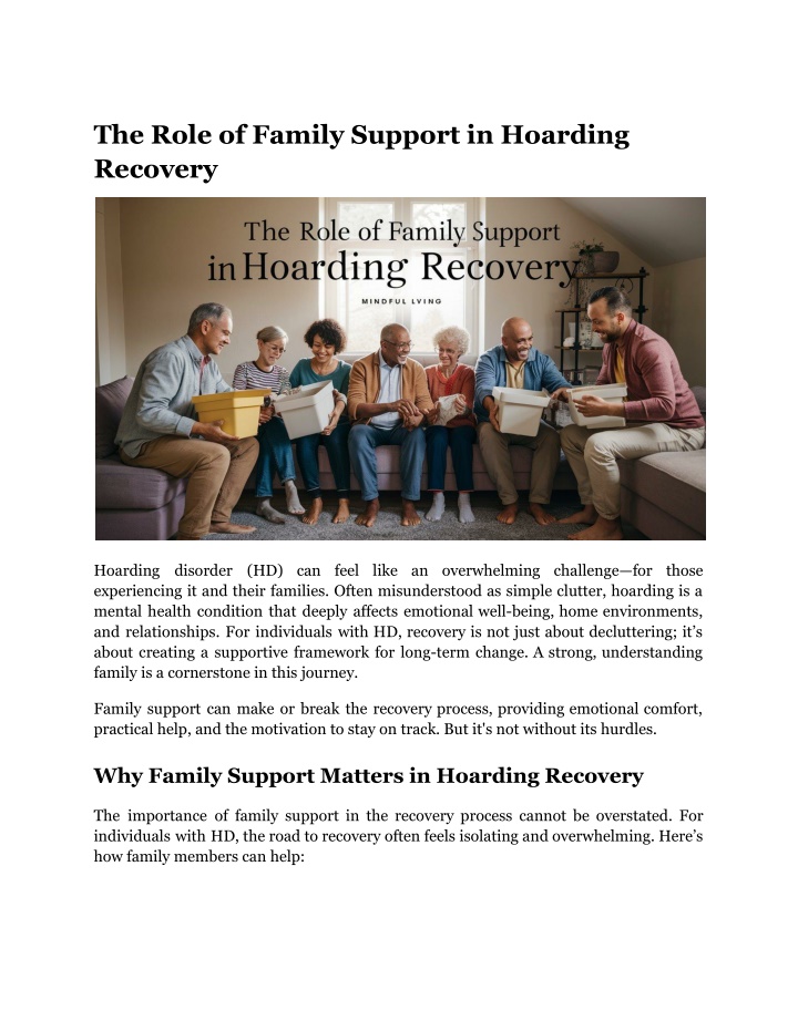 the role of family support in hoarding recovery n.w