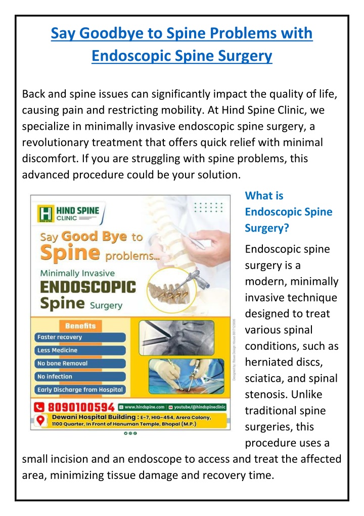 say goodbye to spine problems with endoscopic n.w