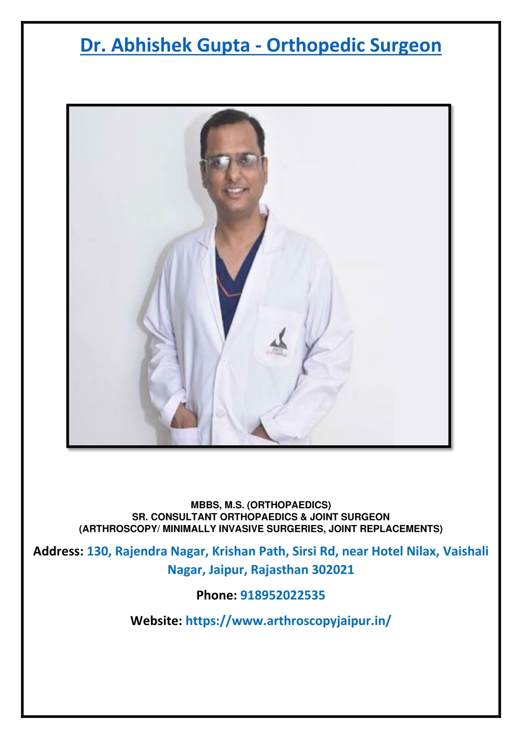 dr abhishek gupta orthopedic surgeon l.w