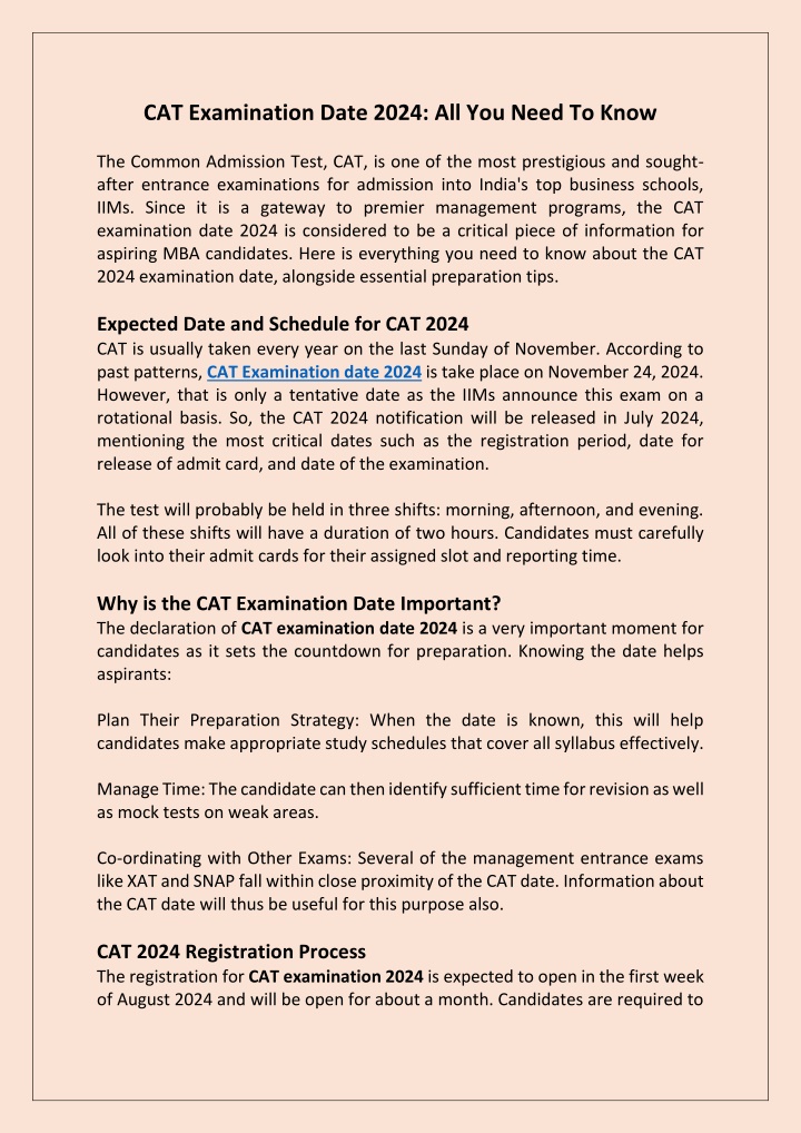 cat examination date 2024 all you need to know n.w
