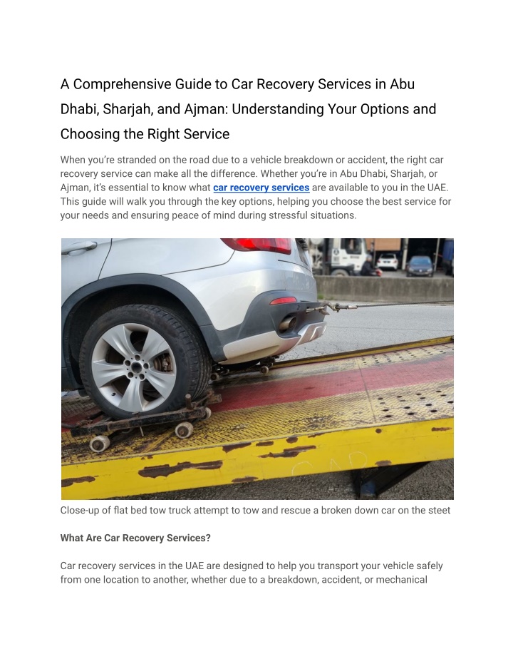 a comprehensive guide to car recovery services n.w