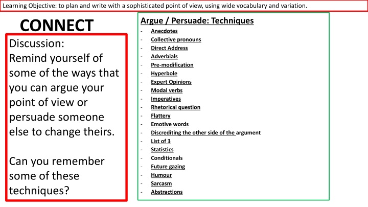 Techniques for Sophisticated Persuasive Writing