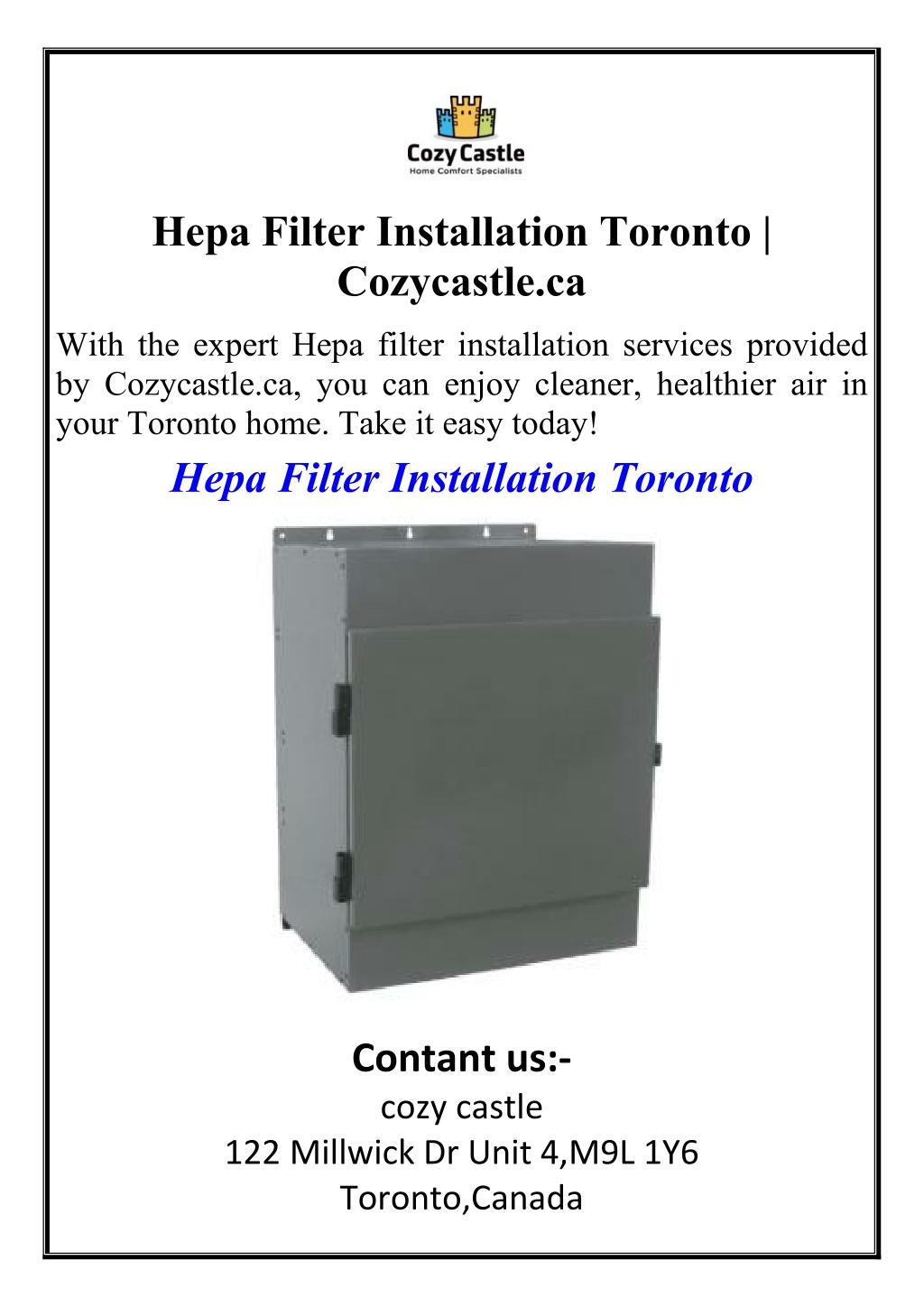 hepa filter installation toronto cozycastle ca l.w