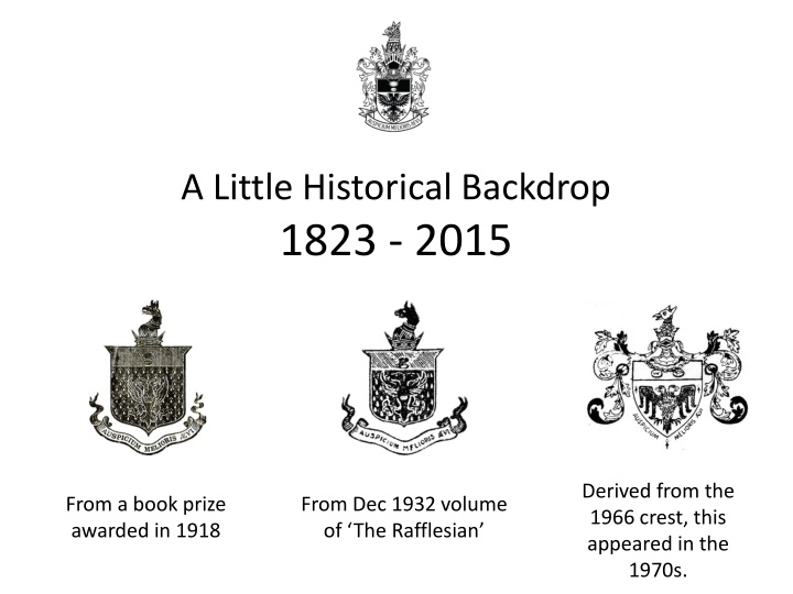 Evolution of Crests and Guiding Principles at Rafflesian School (1823-2015)