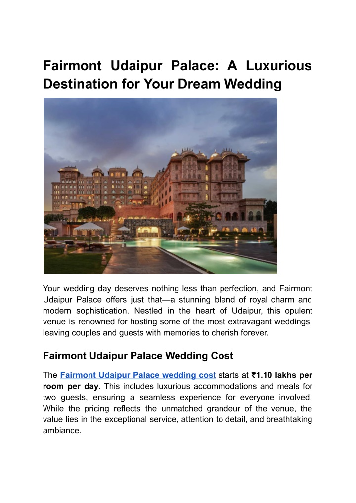 fairmont udaipur palace a luxurious destination n.w
