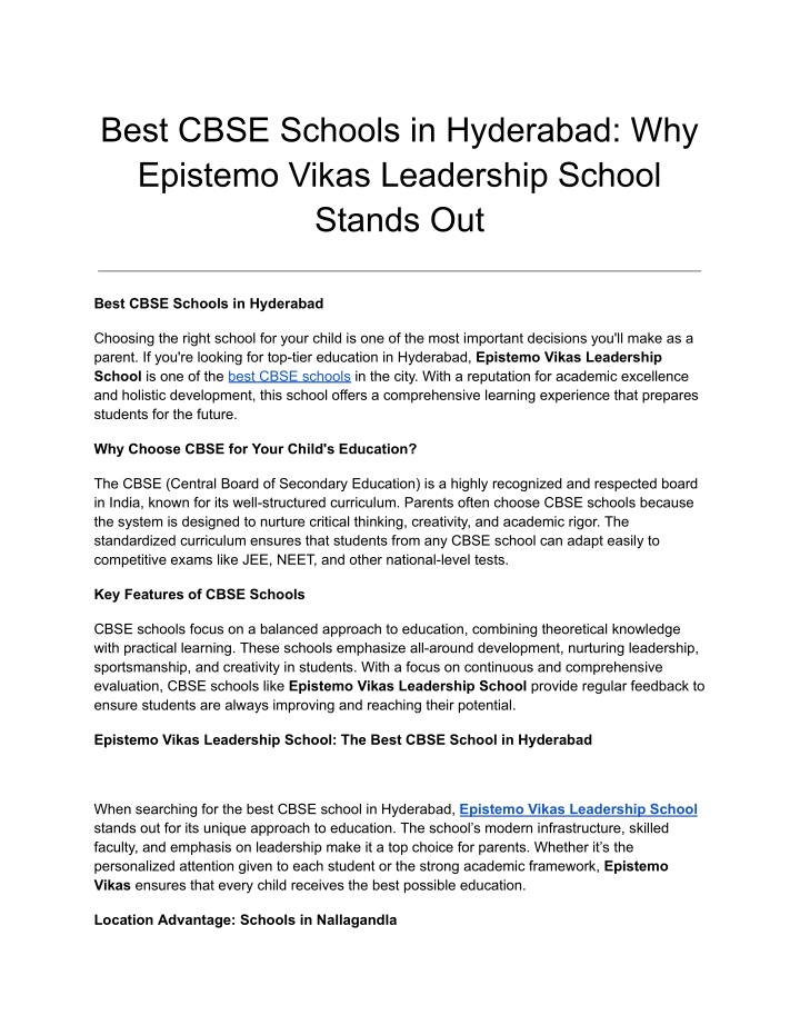 best cbse schools in hyderabad why epistemo vikas n.w
