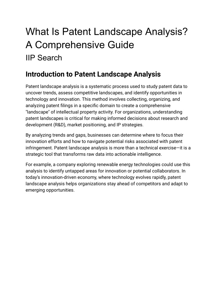 what is patent landscape analysis a comprehensive n.w