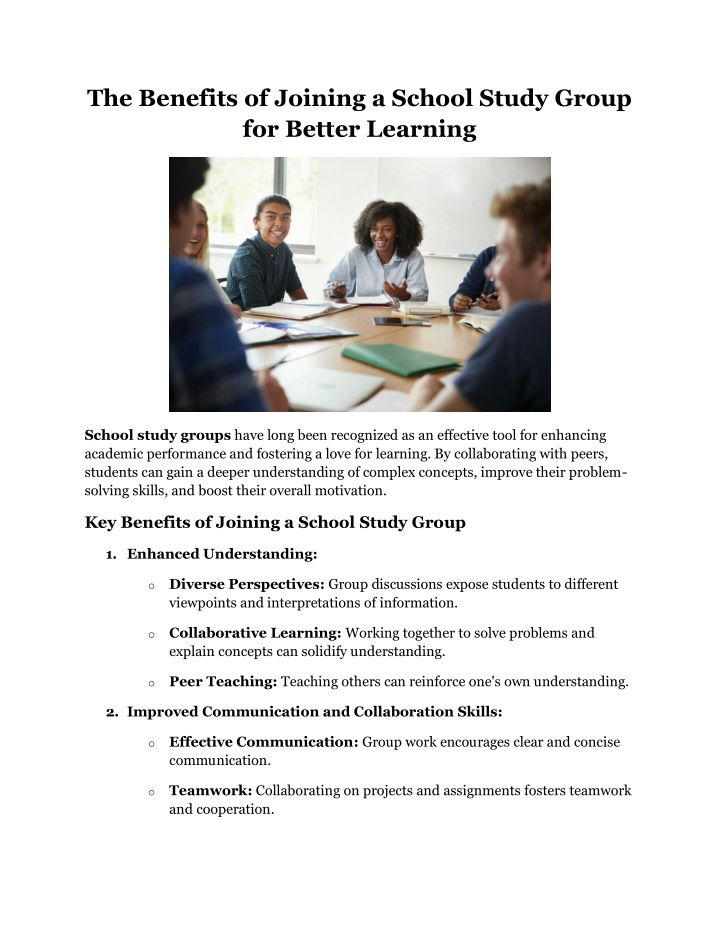 the benefits of joining a school study group n.w