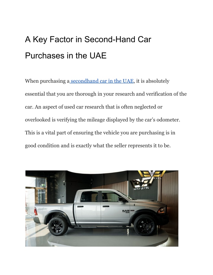a key factor in second hand car n.w
