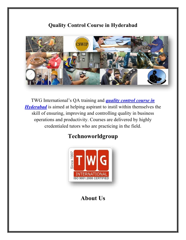 quality control course in hyderabad n.w