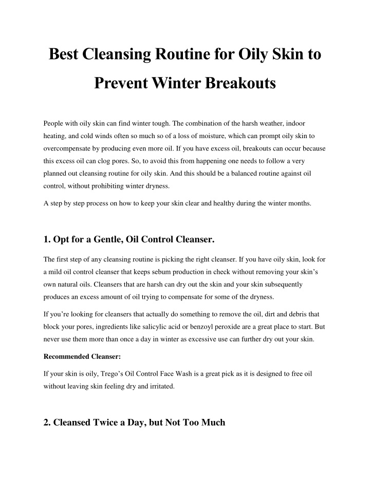 best cleansing routine for oily skin to n.w