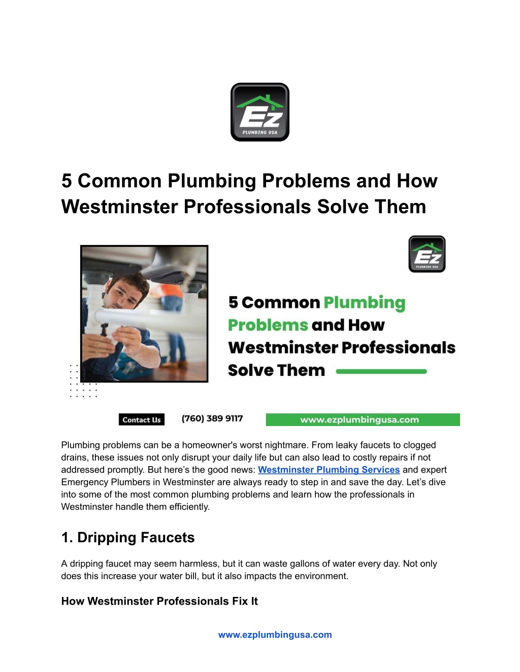 5 common plumbing problems and how westminster l.w