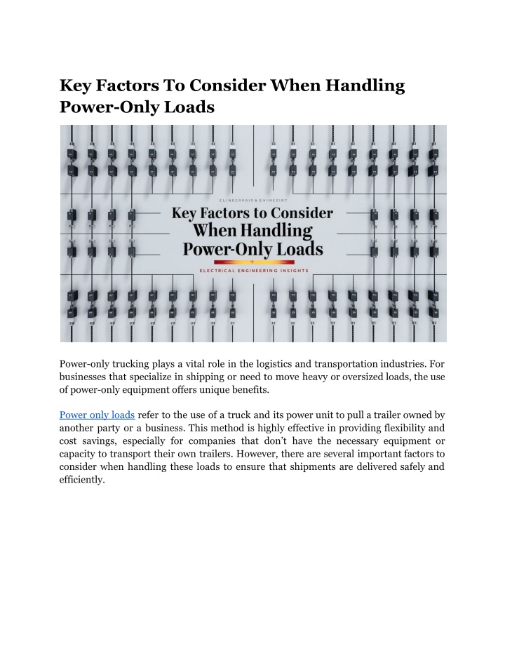key factors to consider when handling power only n.w