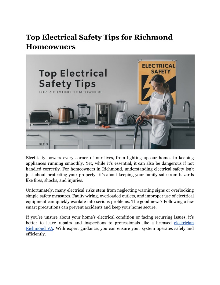top electrical safety tips for richmond homeowners n.w
