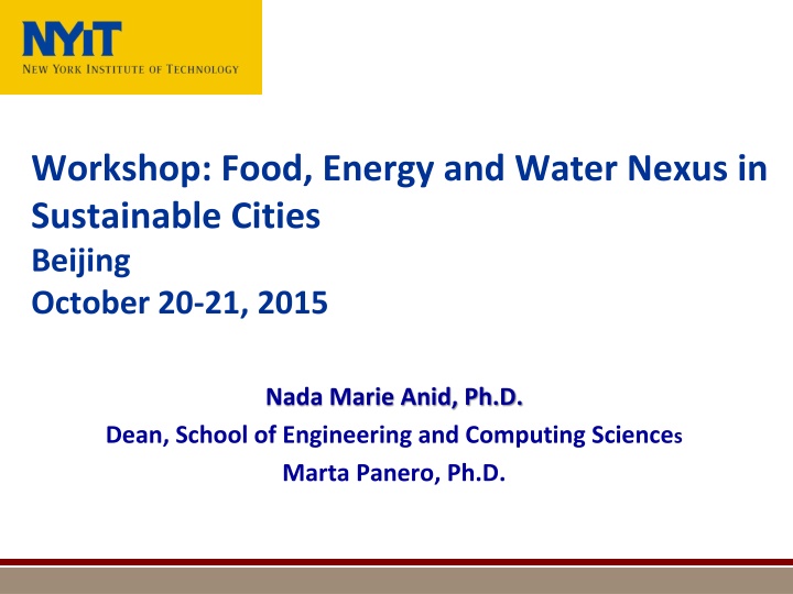 Workshop on Food, Energy, and Water Nexus in Sustainable Cities