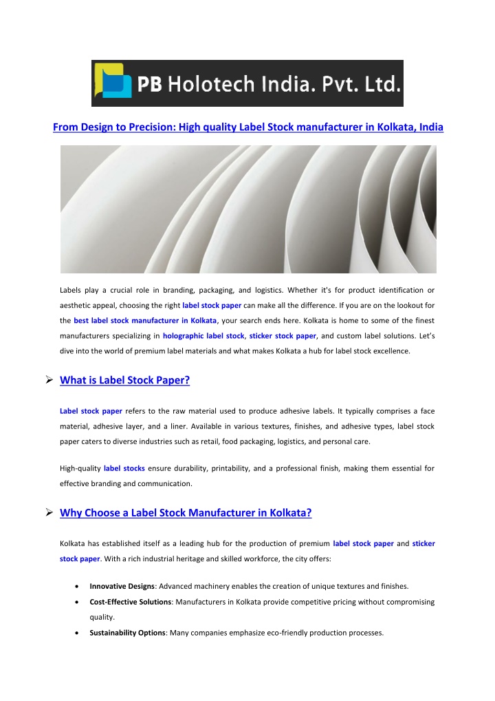 from design to precision high quality label stock n.w