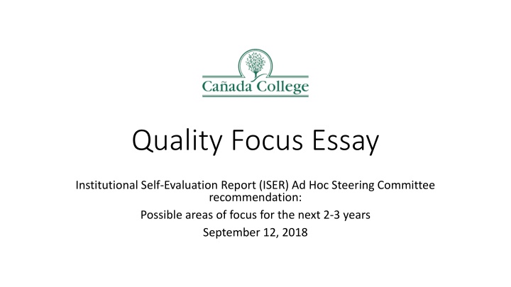 Institutional Self-Evaluation Report: Quality Focus Areas for Future Growth