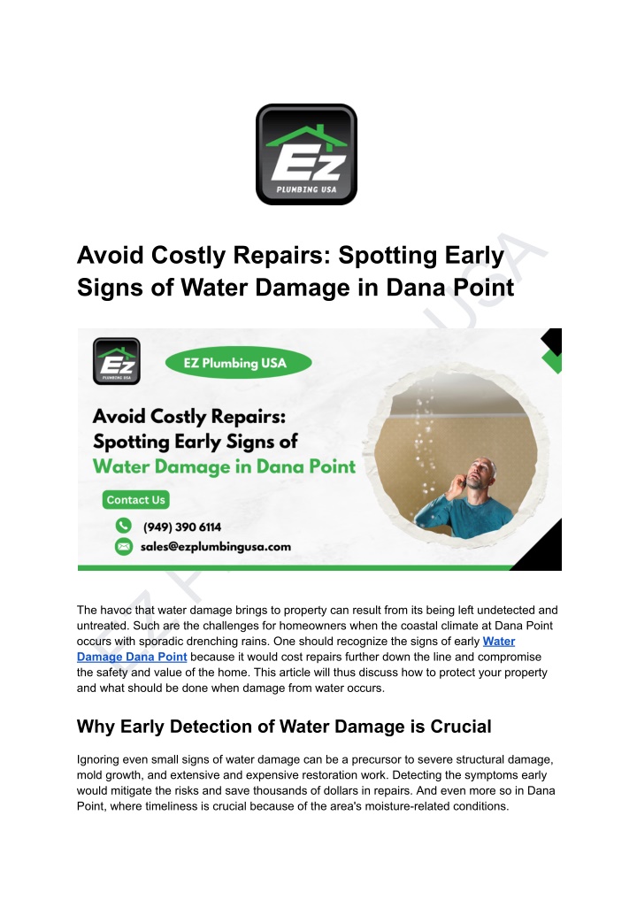 ez plumbing usa and what should be done when n.w