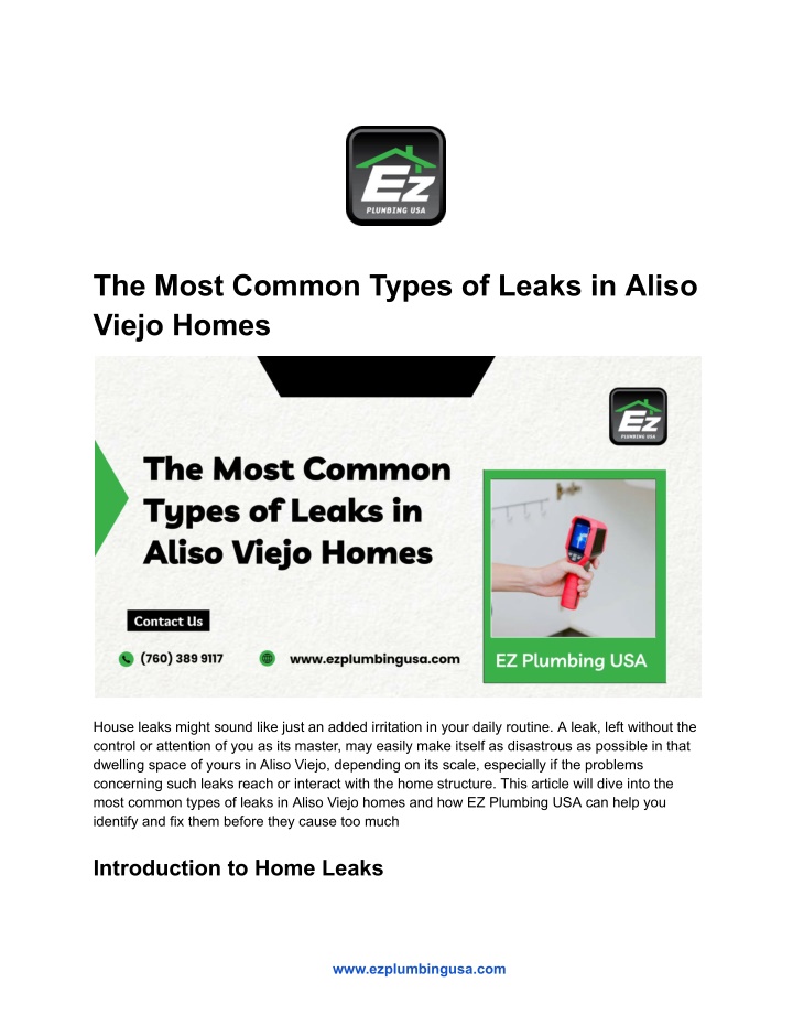 the most common types of leaks in aliso viejo n.w
