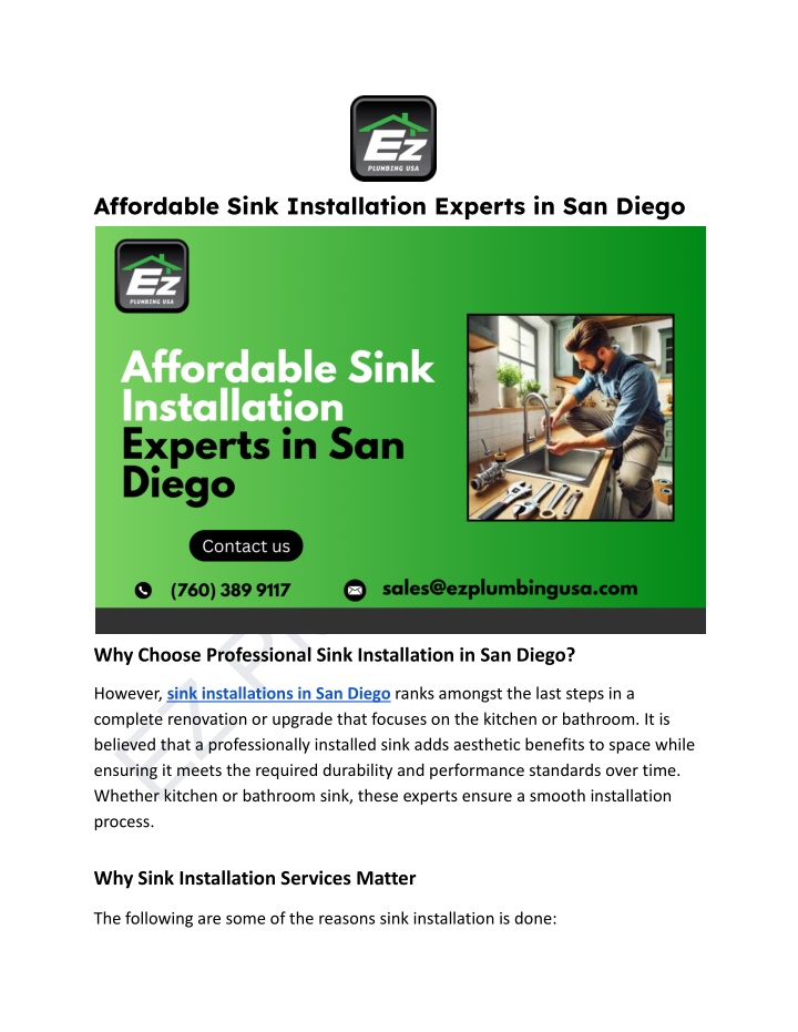 affordable sink installation experts in san diego n.w