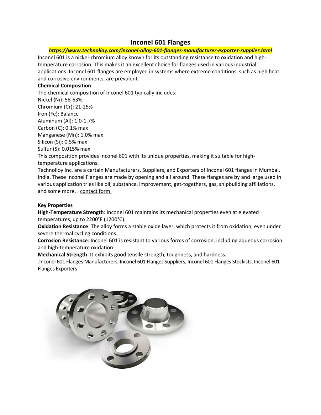 inconel 601 flanges l.w