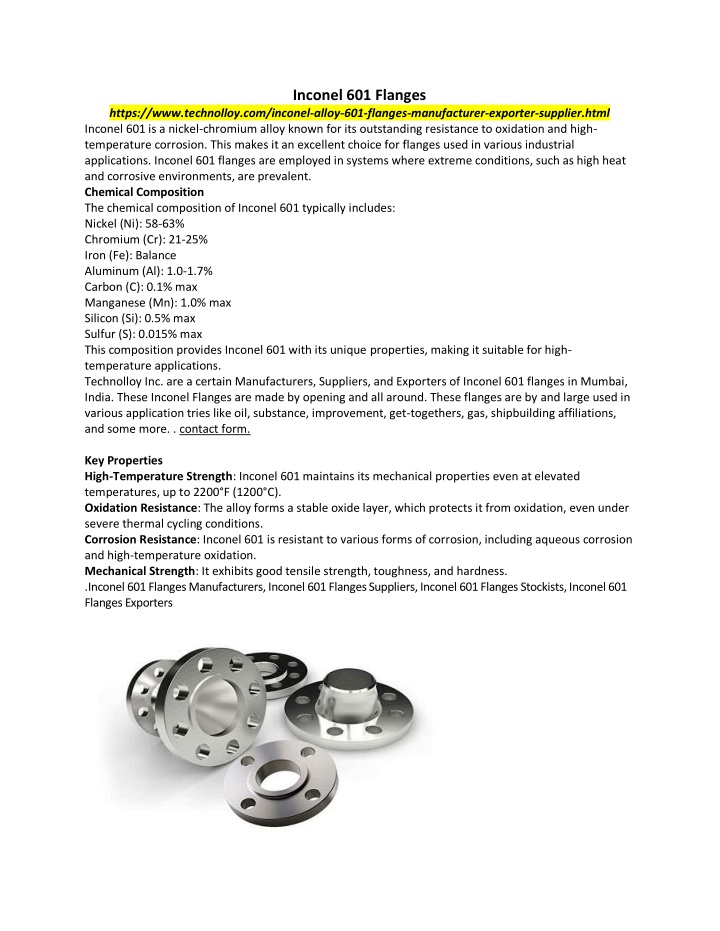 inconel 601 flanges n.w