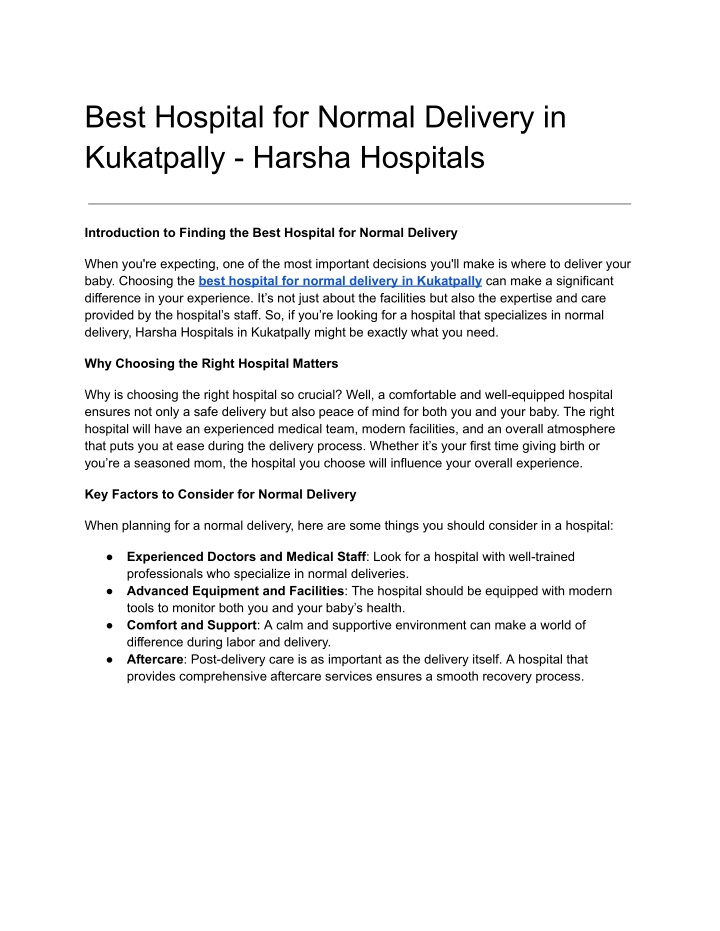 best hospital for normal delivery in kukatpally n.w