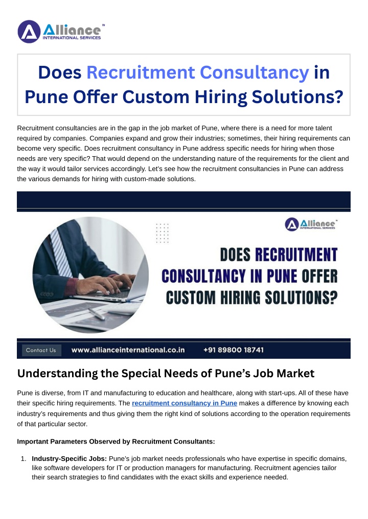 does recruitment consultancy in pune o er custom n.w