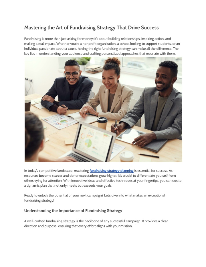 mastering the art of fundraising strategy that n.w