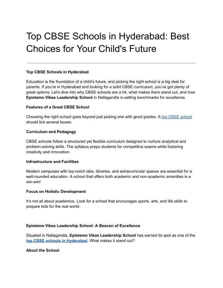 top cbse schools in hyderabad best choices n.w