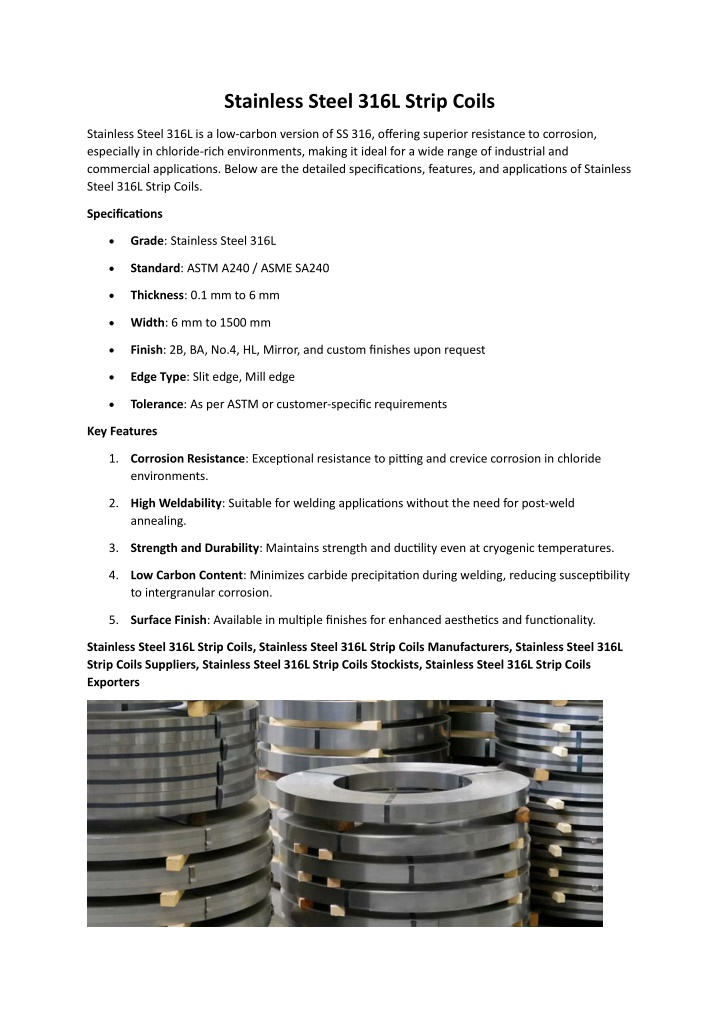 stainless steel 316l strip coils n.w