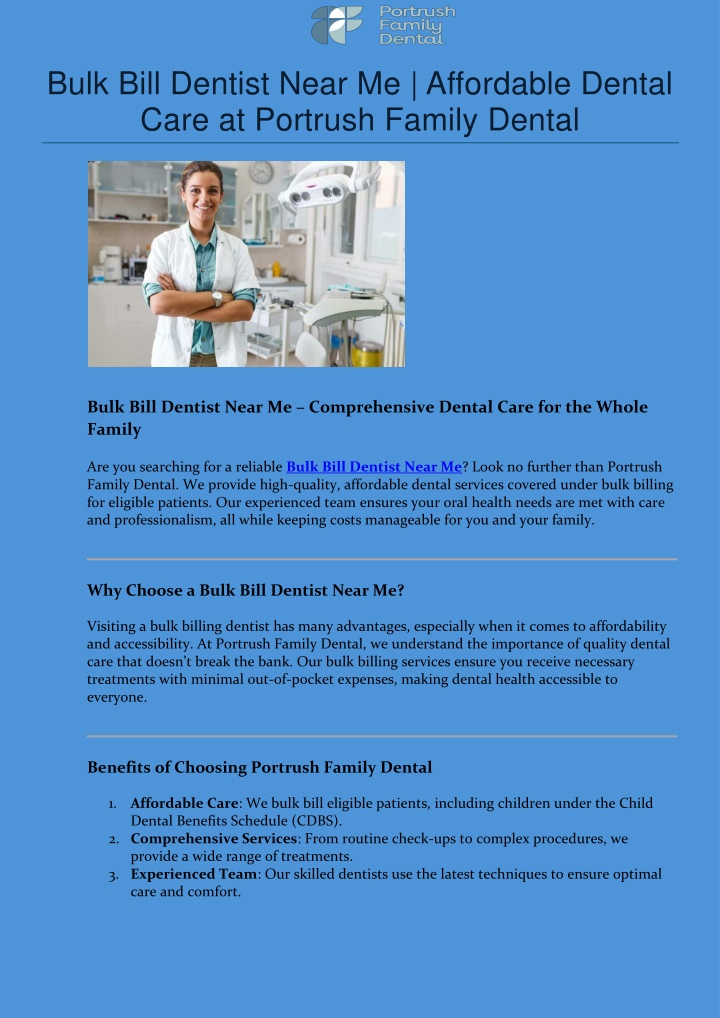 bulk bill dentist near me affordable dental care n.w