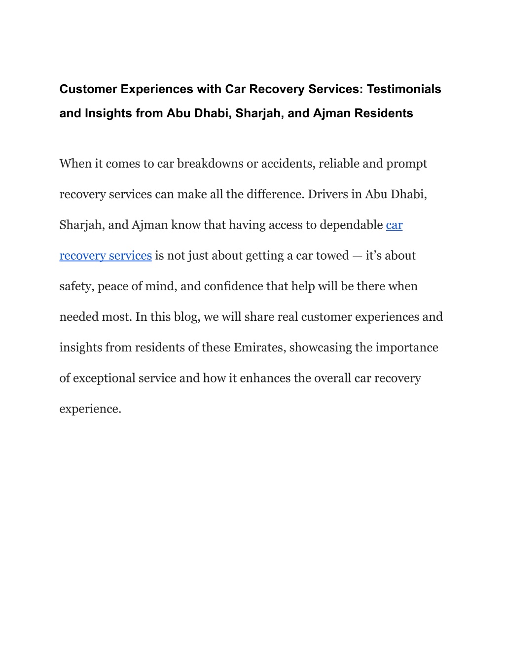 customer experiences with car recovery services l.w