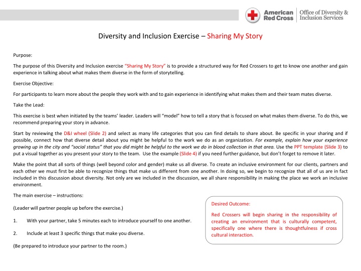 Diversity and Inclusion Exercise: Sharing My Story
