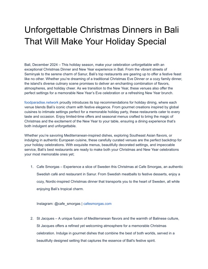 unforgettable christmas dinners in bali that will n.w