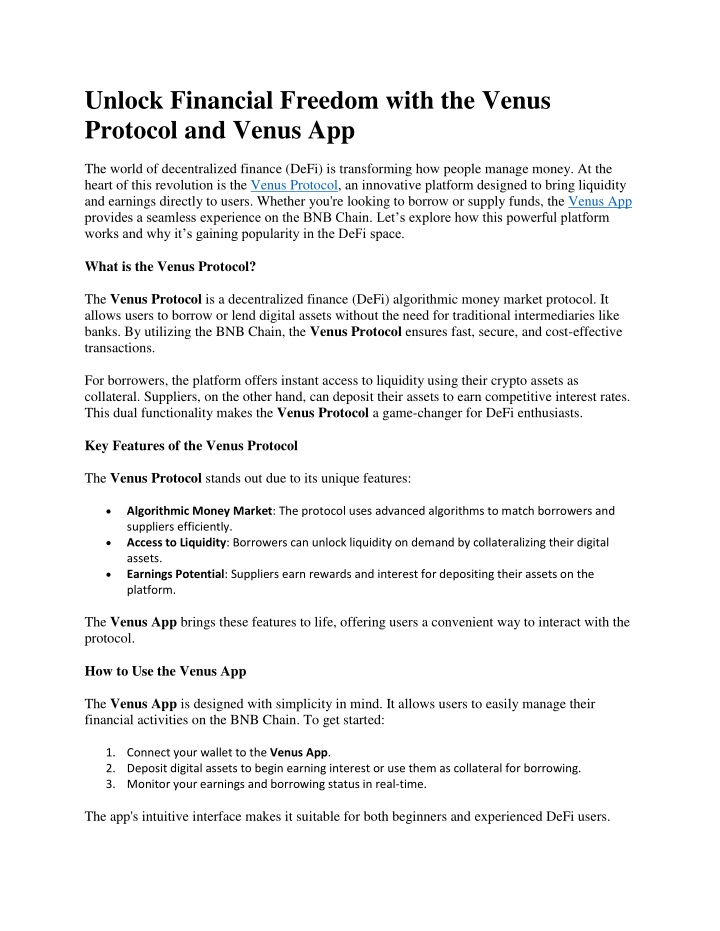 unlock financial freedom with the venus protocol n.w