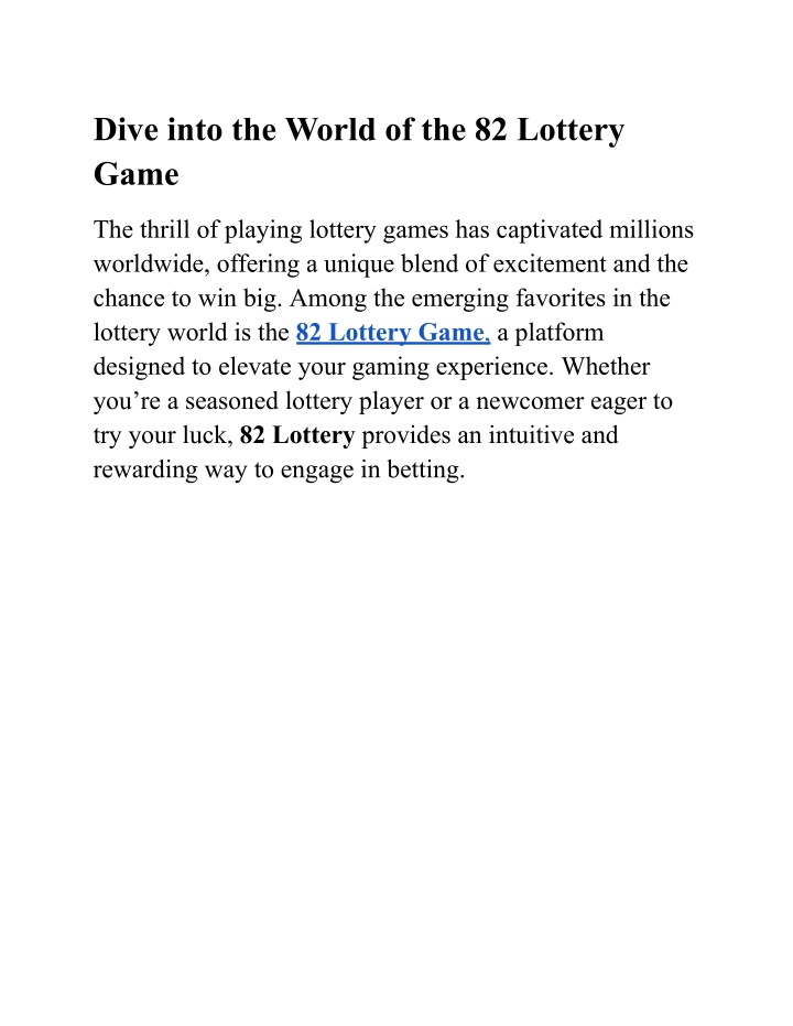 dive into the world of the 82 lottery game n.w
