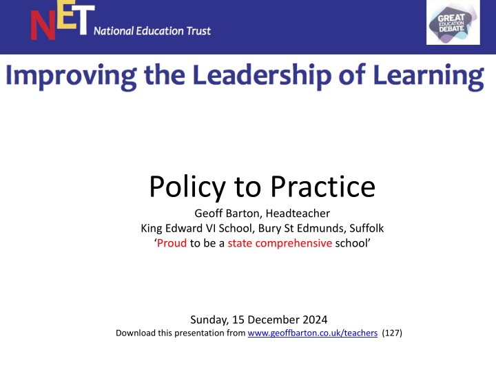 Improving Leadership of Learning: Insights from Geoff Barton