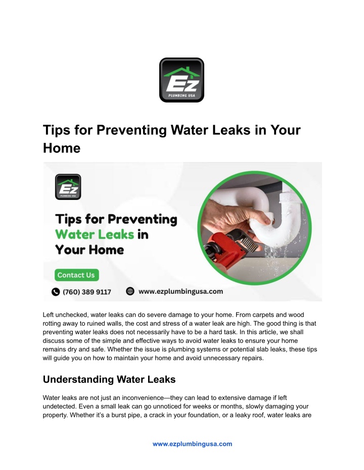 tips for preventing water leaks in your home n.w