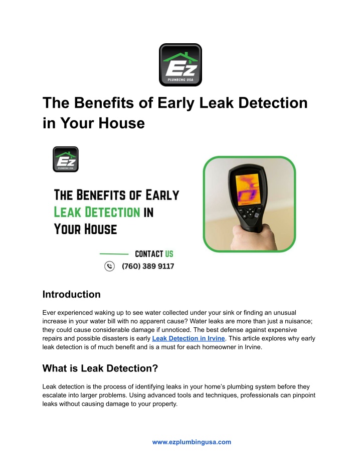 the benefits of early leak detection in your house n.w