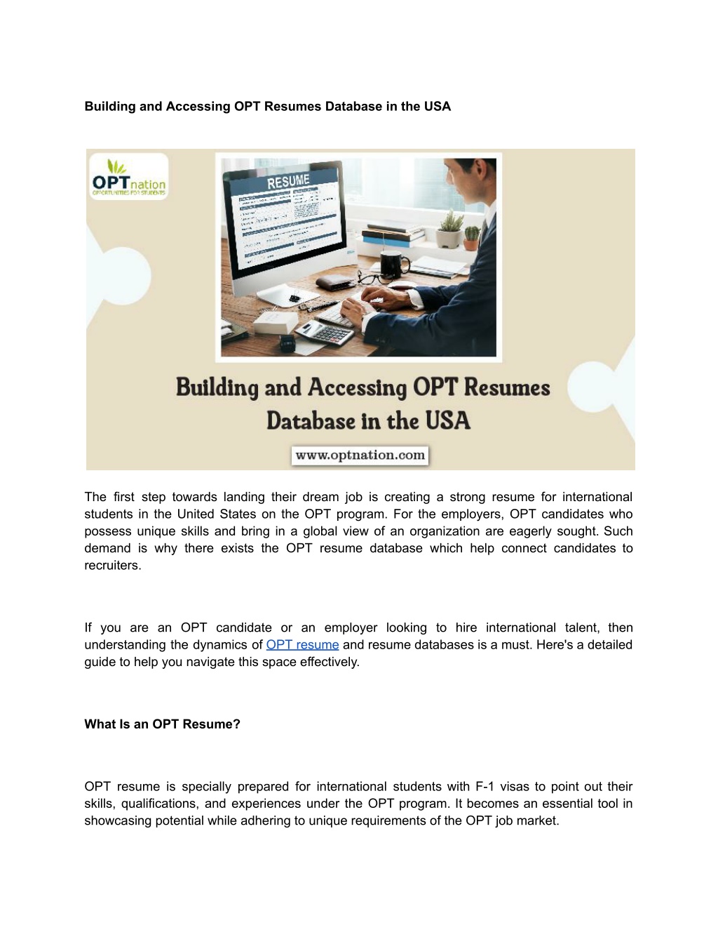 building and accessing opt resumes database l.w