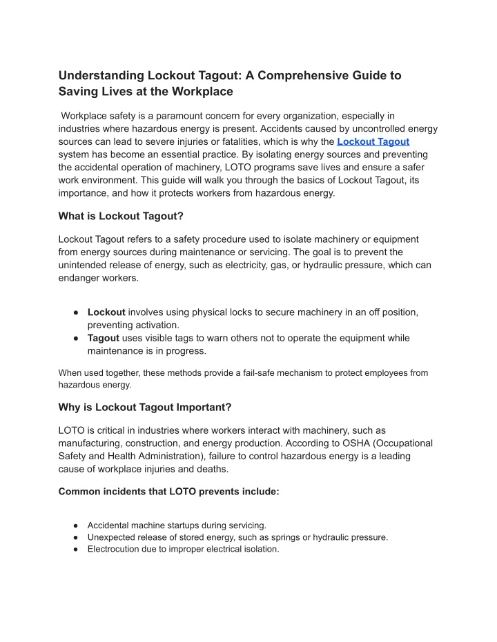 understanding lockout tagout a comprehensive n.w