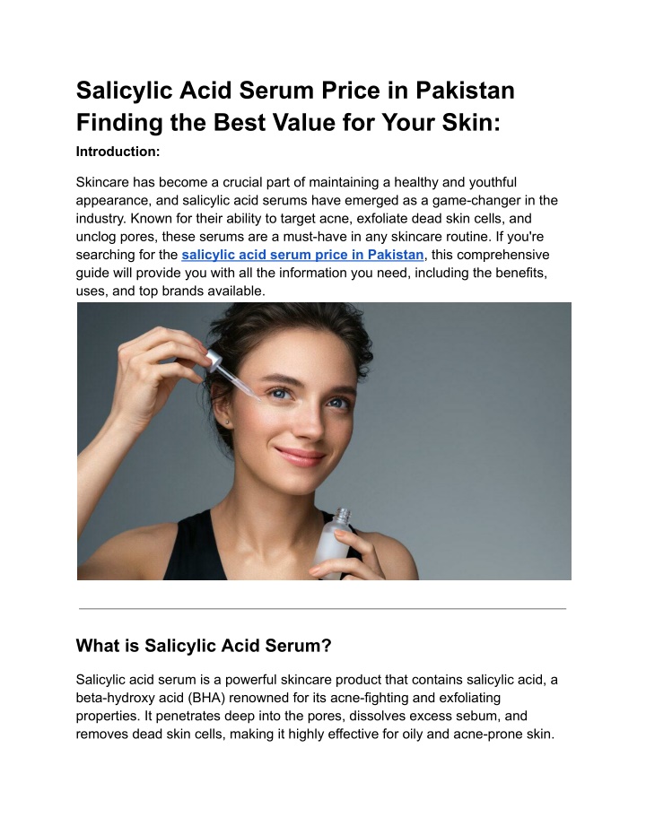 salicylic acid serum price in pakistan finding n.w
