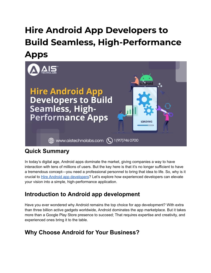 hire android app developers to build seamless n.w
