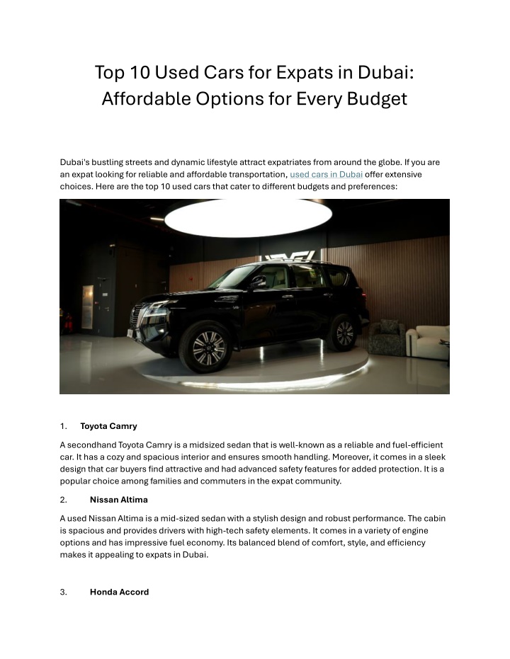 top 10 used cars for expats in dubai affordable n.w