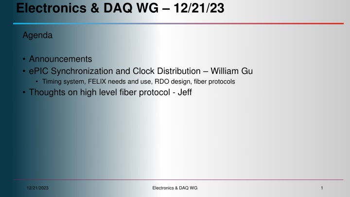 Electronics & DAQ Working Group Meeting Updates
