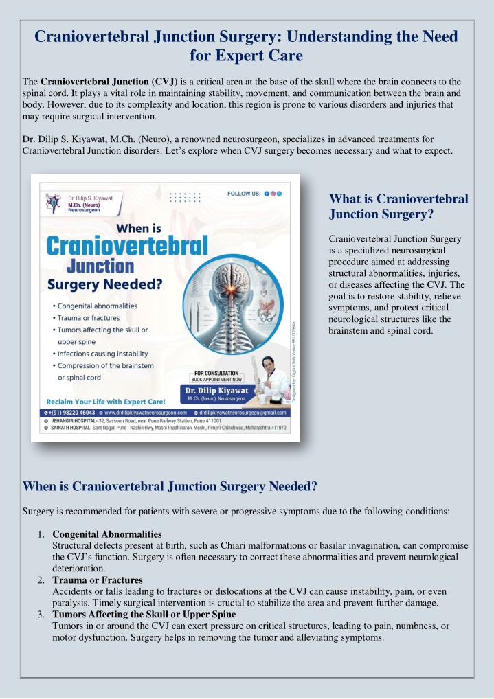 craniovertebral junction surgery understanding n.w