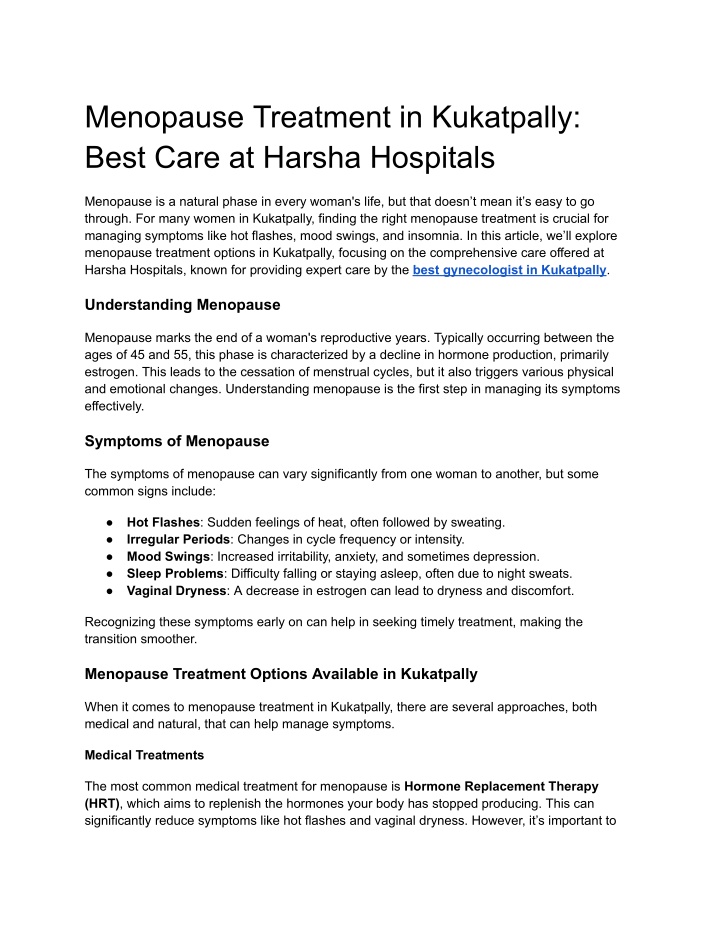 menopause treatment in kukatpally best care n.w