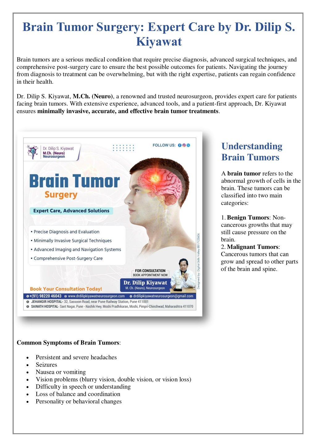 brain tumor surgery expert care by dr dilip l.w