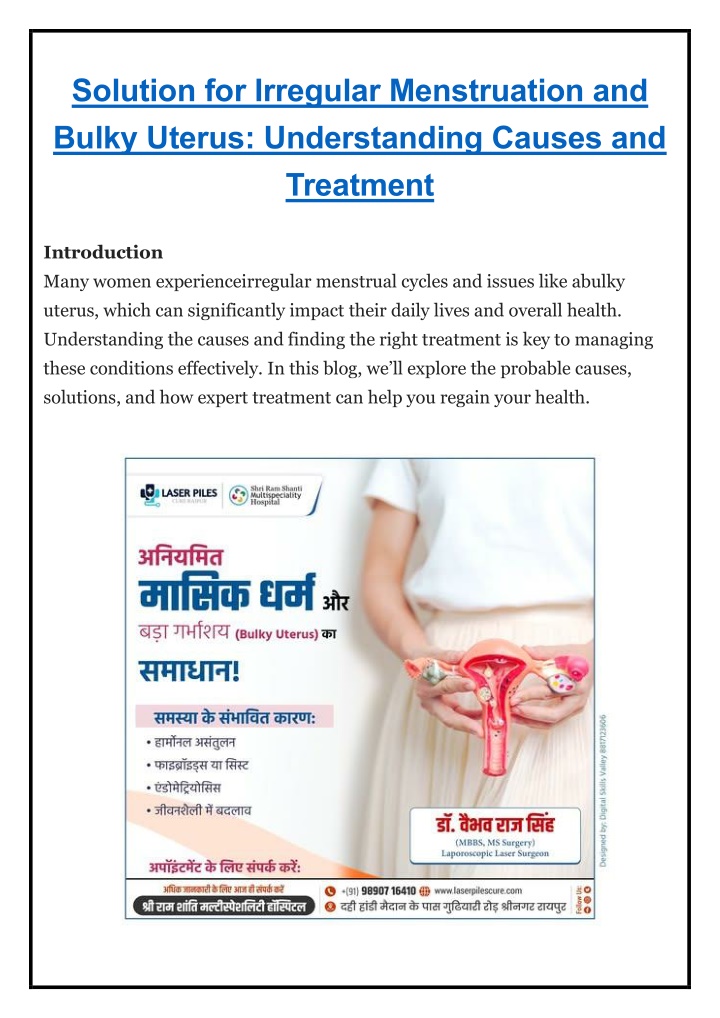 solution for irregular menstruation and bulky n.w